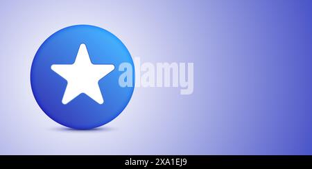 Un badge rotondo blu con un'icona a stella bianca centrata su uno sfondo sfumato che passa da tonalità chiare a sfumature scure di blu, banner vettoriale con spazio di copia. Illustrazione Vettoriale