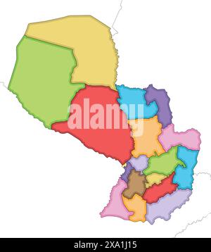 Vector ha illustrato una mappa vuota del Paraguay con dipartimenti, distretti della capitale e divisioni amministrative e paesi vicini. Modificabile e cle Illustrazione Vettoriale
