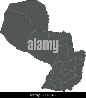Mappa vettoriale vuota del Paraguay con dipartimenti, distretto della capitale e divisioni amministrative. Livelli modificabili ed etichettati in modo chiaro. Illustrazione Vettoriale