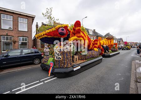 Un veicolo decorato con fiori per il Bloemencorso Bollenstreek nei Paesi Bassi. Foto Stock