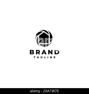 Design semplice per la casa con l'icona dell'otturatore. Logo minimalista dell'otturatore della fotocamera con l'icona della casa all'interno. Illustrazione Vettoriale
