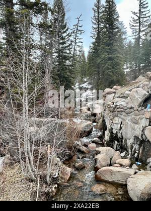 Rocce sulla riva di un torrente di montagna Foto Stock