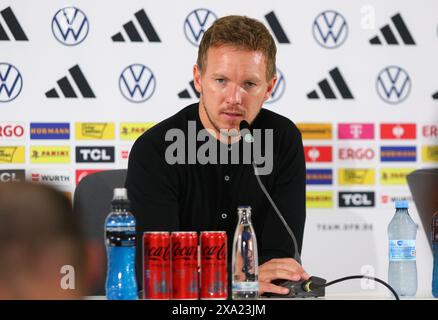 Norimberga, Germania. 3 giugno 2024. Il manager tedesco Julian Nagelsmann parla durante la conferenza stampa dopo l'amichevole Germania contro Ucraina al Max-Morlock-Stadion di Norimberga. Crediti: Oleksandr Prykhodko/Alamy Live News Foto Stock