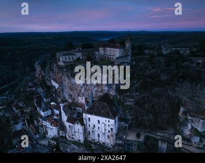 Vista aerea del Santuario di Rocamadour in Francia sulla collina Foto Stock