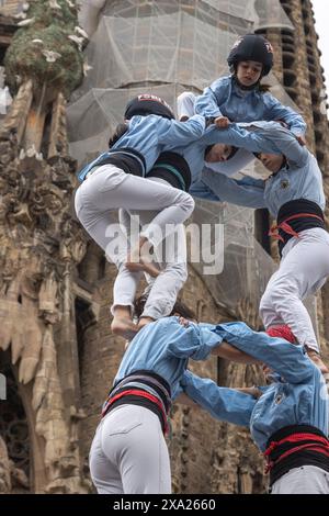 Un tradizionale evento di festival, torre umana in Catalogna Foto Stock