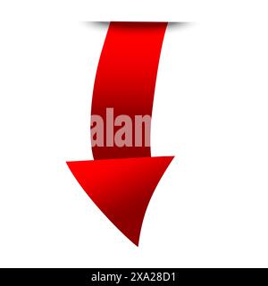 Freccia rossa che punta. Forma vettoriale curva. Grafica dinamica del movimento. Enfasi evidenziata. Illustrazione Vettoriale