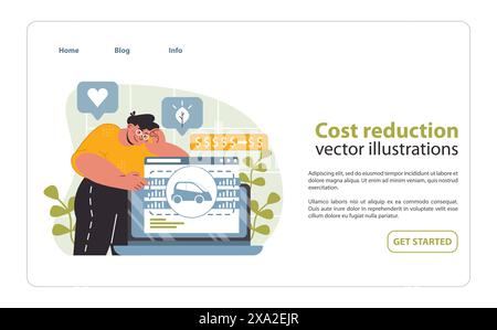 Illustrazione della riduzione dei costi delle auto elettriche. Un vettore vibrante che mostra risparmi finanziari nella proprietà di veicoli elettrici, evidenziando convenienza ed economia. Illustrazione Vettoriale