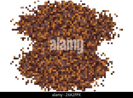 La parola cacao è scritta con polvere sparsa. I raggi del sole sono costituiti da particelle di polvere di caffè o cioccolato che volano su sfondo bianco. Schiacciato Illustrazione Vettoriale