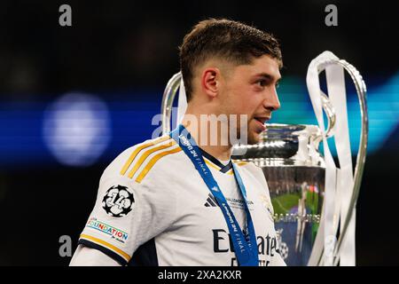 Londra, Regno Unito. 1 giugno 2024. Fede Valverde (Real Madrid) durante la finale di Champions League 2024 (2:0) tra Borussia Dortmund e Real Madrid. Punteggio finale: Borussia Dortmund 0 - 2 Real Madrid (foto di Maciej Rogowski/SOPA Images/Sipa USA) credito: SIPA USA/Alamy Live News Foto Stock