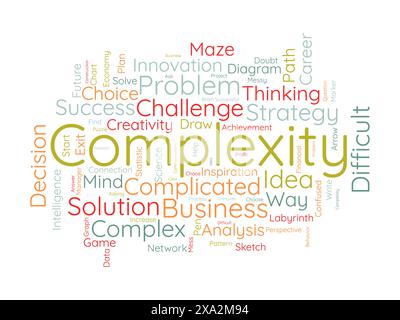 Complessità modello Word cloud. Informazioni sul tagcloud vettoriale del concetto di confusione. Illustrazione Vettoriale