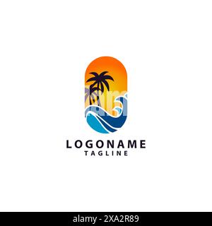 design vettoriale con logo beach sunset Illustrazione Vettoriale
