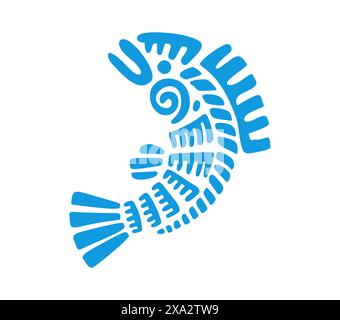 Totem Maya o azteco simbolo di pesce, Maya e Inca icona vettoriale tribale. Antica cultura messicana e arte maya ed etnica azteca nativa, divinità sacra del pesce o simbolo totem per ornamento tribale del tatuaggio Illustrazione Vettoriale