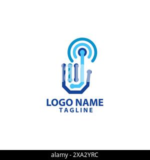 design vettoriale del logo della tecnologia hand touch Illustrazione Vettoriale