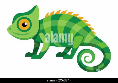 Colorato camaleonte dei cartoni animati isolato su sfondo bianco. Concetto di illustrazione di animali selvatici, stile minimalista, simpatica lucertola. Perfetto per la stampa, l'arte, Illustrazione Vettoriale