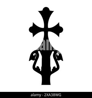 Croce a mano unica, forma ornamentale, contorno simbolo animalistico Illustrazione Vettoriale