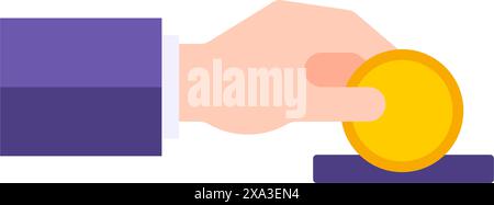 Uomo d'affari che mette moneta d'oro nel salvadanaio per un'illustrazione piatta del vettore di risparmio della ricchezza di archiviazione. Human ARM Economy Financial bu Illustrazione Vettoriale