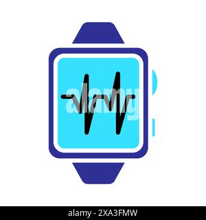 Icona del set di smartwatch. Orologio blu, linea heartbeat nera, tecnologia indossabile, fitness tracking, monitoraggio della salute, dispositivo digitale, gadget moderno. Illustrazione Vettoriale