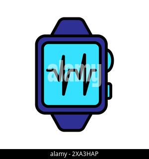 Icona del set di smartwatch. Orologio blu, linea heartbeat nera, tecnologia indossabile, fitness tracking, monitoraggio della salute, dispositivo digitale, gadget moderno. Illustrazione Vettoriale