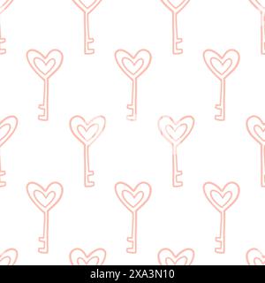 Motivi senza cuciture per San Valentino Key Doodles Love Illustrazione Vettoriale