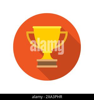 Design delle icone del concetto di leadership Flat Golden Trophy Cup e illustrazione del vettore d'ombra lungo per il sito Web e i banner promozionali. Illustrazione Vettoriale