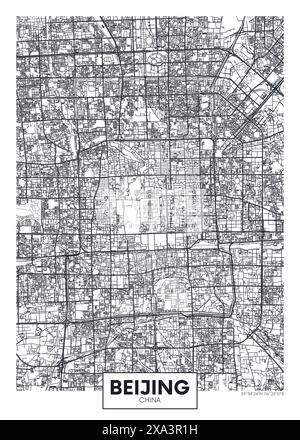 Mappa della città di Pechino, pianificazione urbana design di poster vettoriali di viaggio Illustrazione Vettoriale