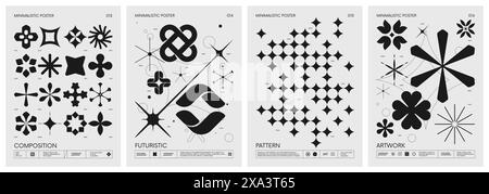 Poster minimalistici vettoriali futuristici retrò con figure di base, straordinari elementi grafici di composizione geometrica delle forme, m moderni Illustrazione Vettoriale