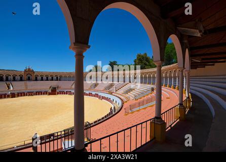 Una sezione di Plaza de Toros de Antequera, nota anche come Antequra Bullring nella provincia di Malaga, Andalusia, Spagna. Foto Stock