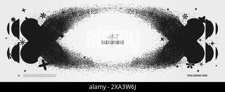 Particelle vettoriali con elementi grafici rotti detriti, croci arrotondate si dissolvono trasformandosi in elementi geometrici di polvere in stile y2k, esplosione di forma, Blac Illustrazione Vettoriale