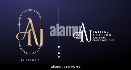 UN elegante logo monogramma. lettere in oro di lusso con sfondi isolati color argento per campagne pubblicitarie di branding aziendali e aziendali Illustrazione Vettoriale