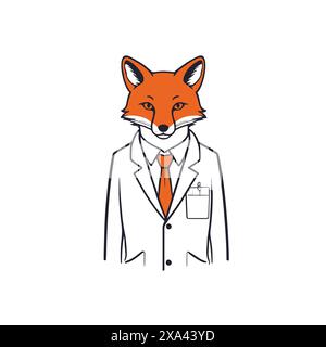 Fox Doctor o Lab Scientist Cartoon personaggio in White Coat. fox indossa un camice vettoriale da laboratorio. clip art. Illustrazione Vettoriale