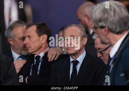 Londra, Regno Unito. 1 giugno 2024. Florentino Perez presidente del Real Madrid durante la partita di UEFA Champions League allo stadio di Wembley, Londra. Il credito per immagini dovrebbe essere: Jonathan Moscrop/Sportimage Credit: Sportimage Ltd/Alamy Live News Foto Stock