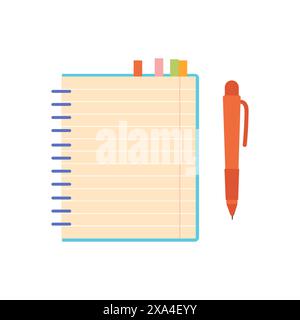 Penna scolastica e blocco note in carta per appunti, strumenti per studiare e scrivere sull'illustrazione vettoriale della lezione Illustrazione Vettoriale