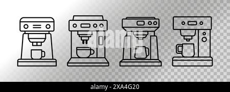 Set di icone della macchina per il caffè. Per logo di social media, interfaccia utente, barista, proprietario di caffè o amante del caffè. Illustrazione Vettoriale