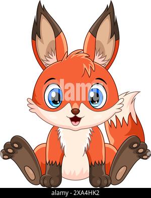 Cartoni animati, la piccola volpe seduto isolata su sfondo bianco Illustrazione Vettoriale