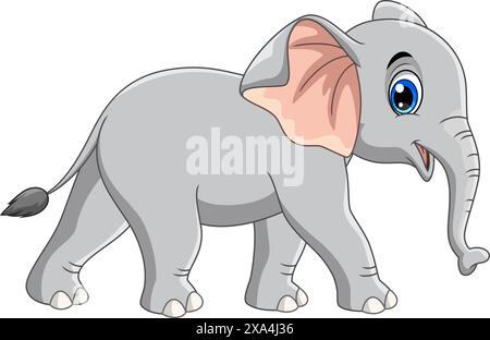 Illustrazione vettoriale di carino cartone animato di elefante isolato su sfondo bianco Illustrazione Vettoriale
