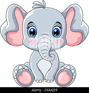 Illustrazione vettoriale di carino cartone animato di elefante isolato su sfondo bianco Illustrazione Vettoriale