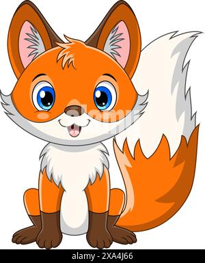 Cartoni animati, la piccola volpe seduto isolata su sfondo bianco Illustrazione Vettoriale