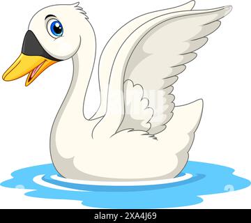 Cartone animato carino cigno isolato su sfondo bianco Illustrazione Vettoriale