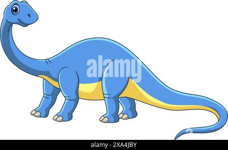 Cartoni animati divertente dinosauro Brontosaurus isolato su sfondo bianco Illustrazione Vettoriale