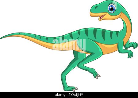 Happy Coelophysis Dinosaur Cartoon su sfondo bianco Illustrazione Vettoriale