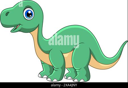 Cartoni animati divertente dinosauro Brontosaurus isolato su sfondo bianco Illustrazione Vettoriale