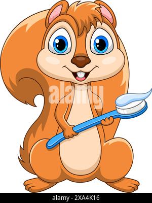 Lo scoiattolo carino con lo spazzolino isolato su sfondo bianco Illustrazione Vettoriale