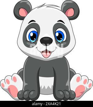 Illustrazione vettoriale di un simpatico panda sorridente su uno sfondo bianco Illustrazione Vettoriale