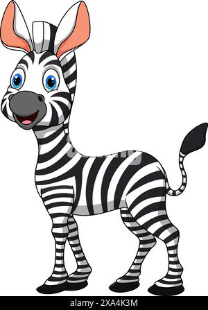 Cartoni animati Happy zebra isolati su sfondo bianco Illustrazione Vettoriale