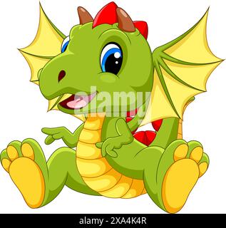 Illustrazione vettoriale di carino cartone animato del drago isolato su sfondo bianco Illustrazione Vettoriale