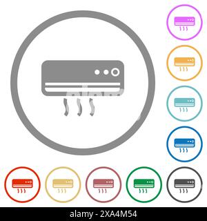 Icone di colore piatto del condizionatore d'aria con contorni rotondi su sfondo bianco Illustrazione Vettoriale