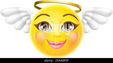 Angelo Emoji Emoticon Donna Cartoon icona Illustrazione Vettoriale