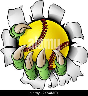 Artiglio softball Baseball Ball Dragon Monster Hand Illustrazione Vettoriale