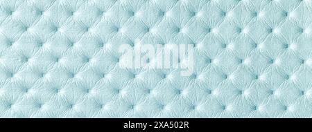 Texture di sfondo in pelle blu chiaro con motivo maiuscolo, macro. Tessuto in denim di stile retrò Chesterfield. Sfondo in tessuto cielo vintage. Foto Stock