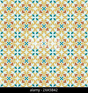 Piastrelle colorate Azulejos. Decorazioni tradizionali portoghesi o spagnole. Tessera patchwork senza cuciture. Motivi islamici, arabi, indiani, ottomani. Piastrelle in ceramica in talave Illustrazione Vettoriale